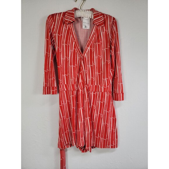 Diane von Furstenberg DVF Celeste Orange Pink Silk Wrap Romper Jumpsuit 4 - Picture 1 of 13